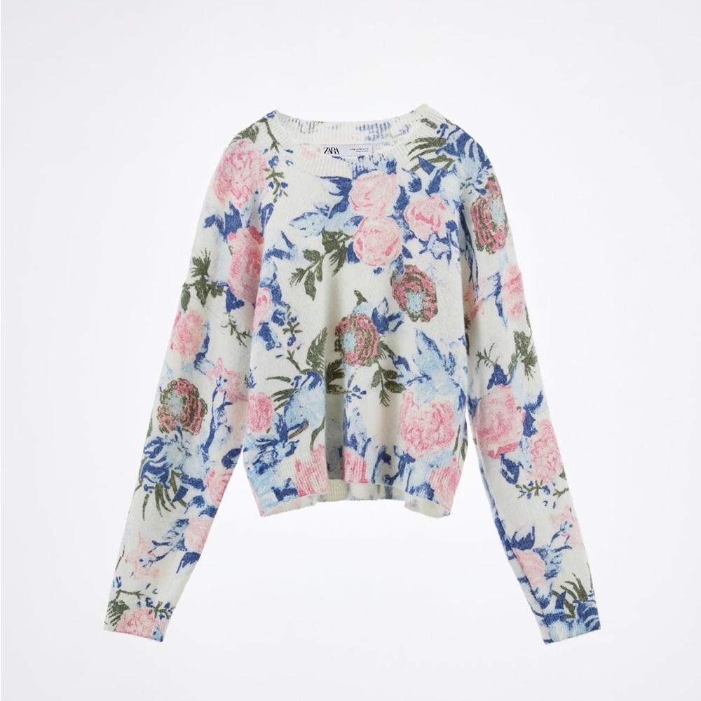 Zara floral jacquard knit sweater